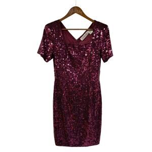 Niteline Party Dress Mini Square Neck Maroon Sequin 8 Vintage Della Roufogali